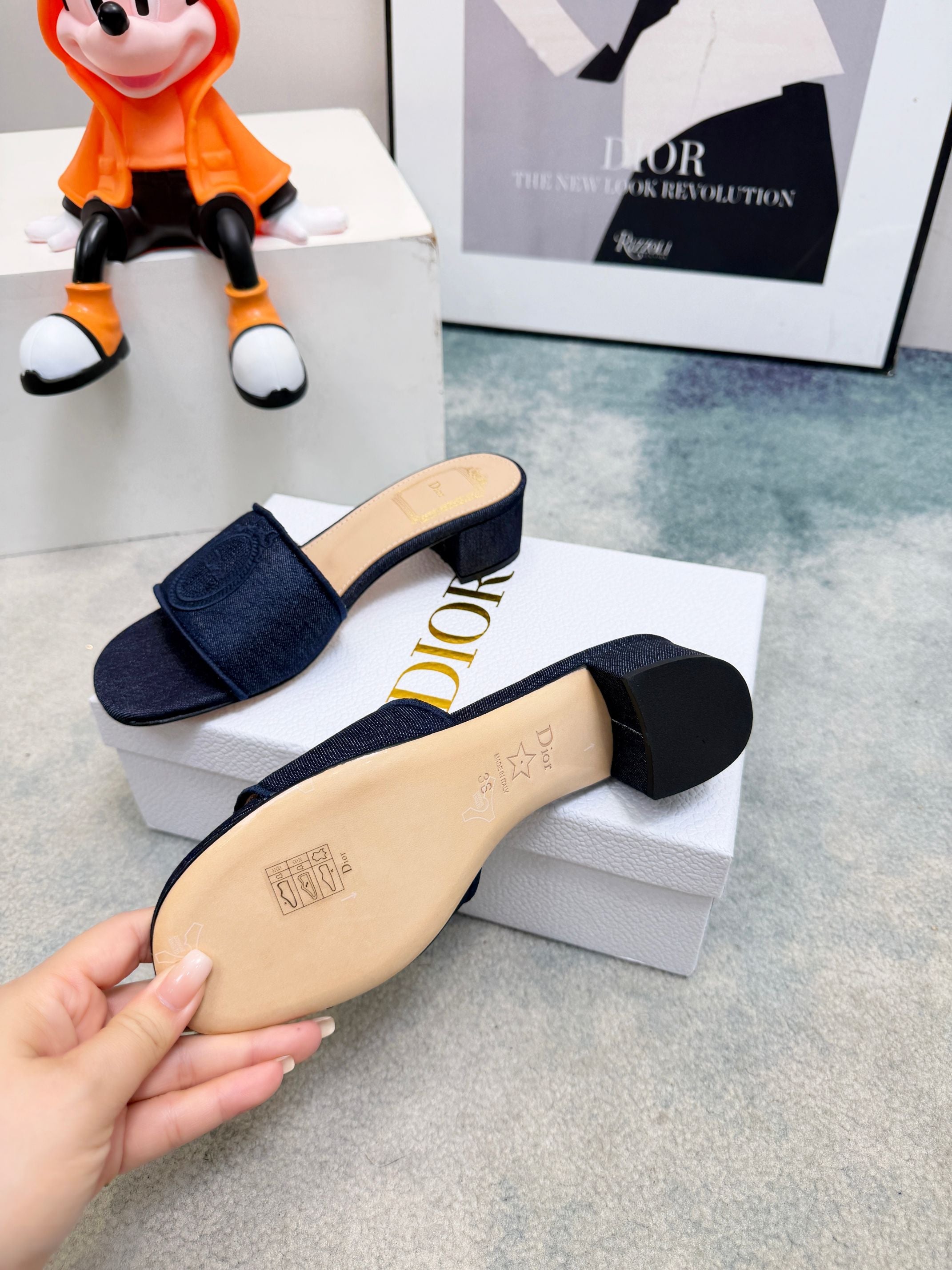 DIOR 26S HIGH-HEEL SANDALS 45 MM IN NAVY BLUE DENIM