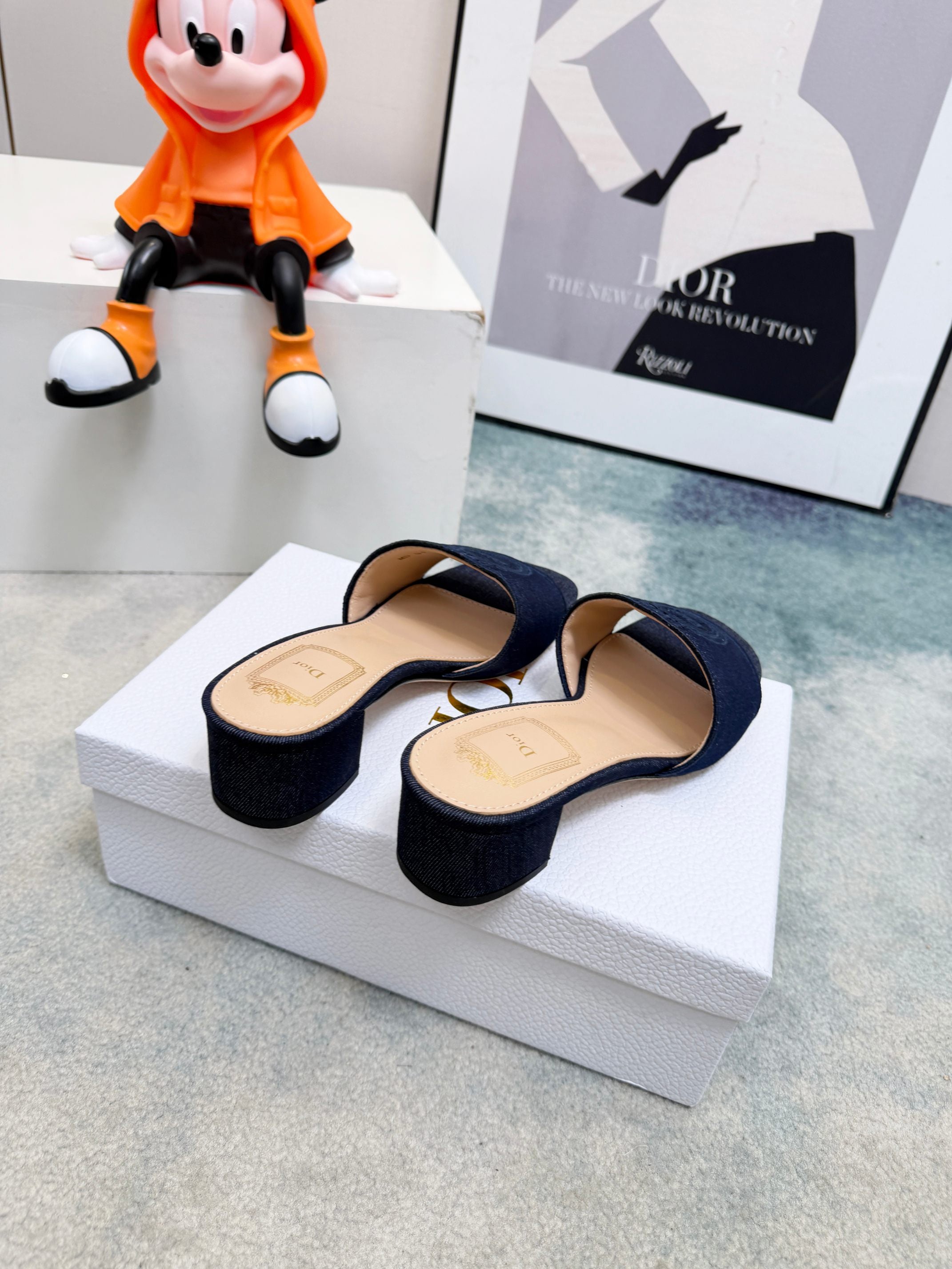 DIOR 26S HIGH-HEEL SANDALS 45 MM IN NAVY BLUE DENIM