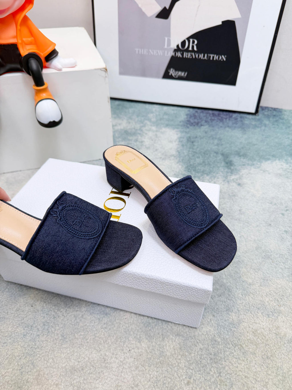 DIOR 26S HIGH-HEEL SANDALS 45 MM IN NAVY BLUE DENIM