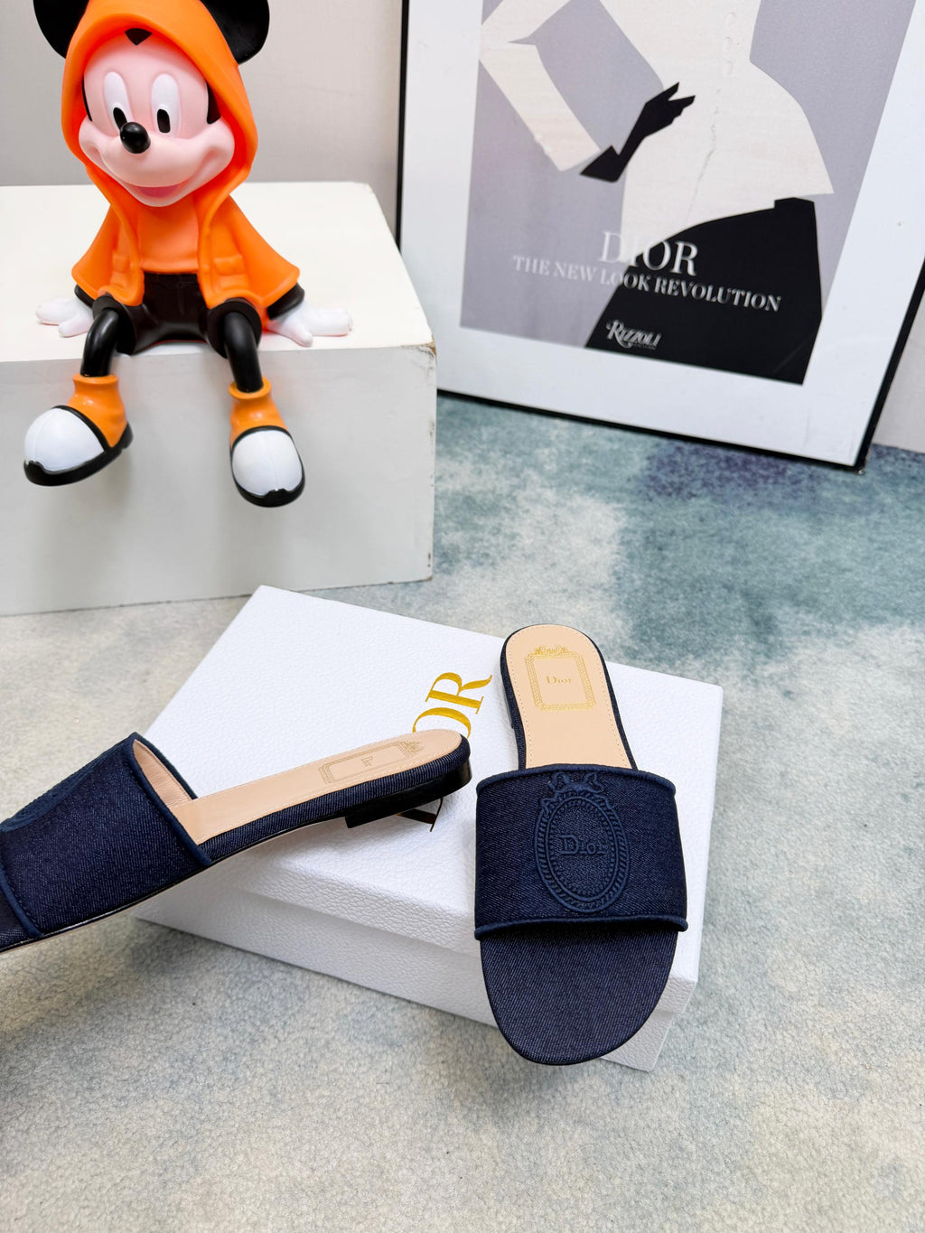 DIOR 26S SANDALS IN NAVY BLUE DENIM
