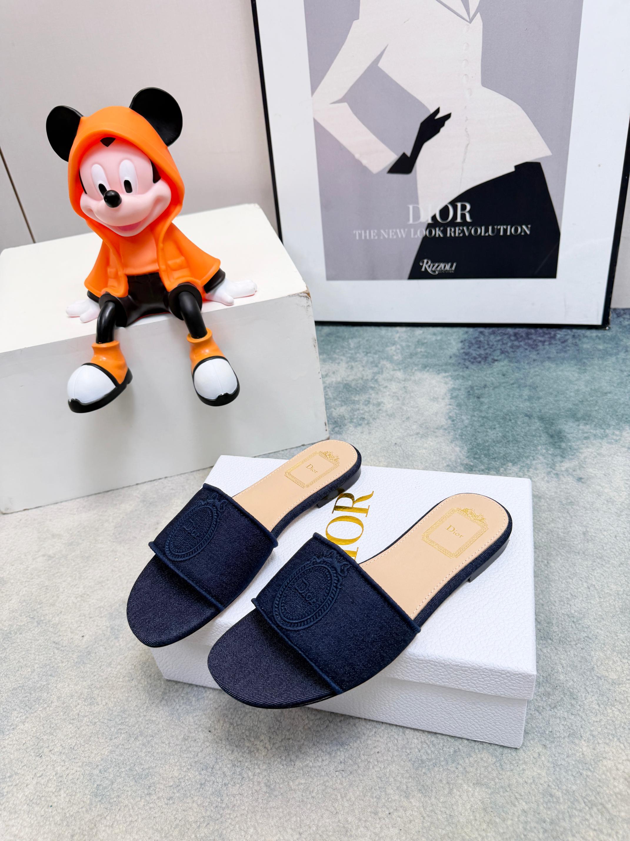 DIOR 26S SANDALS IN NAVY BLUE DENIM