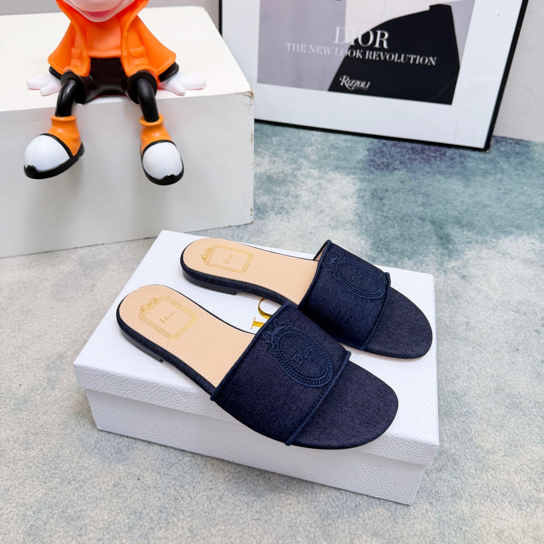 DIOR 26S SANDALS IN NAVY BLUE DENIM