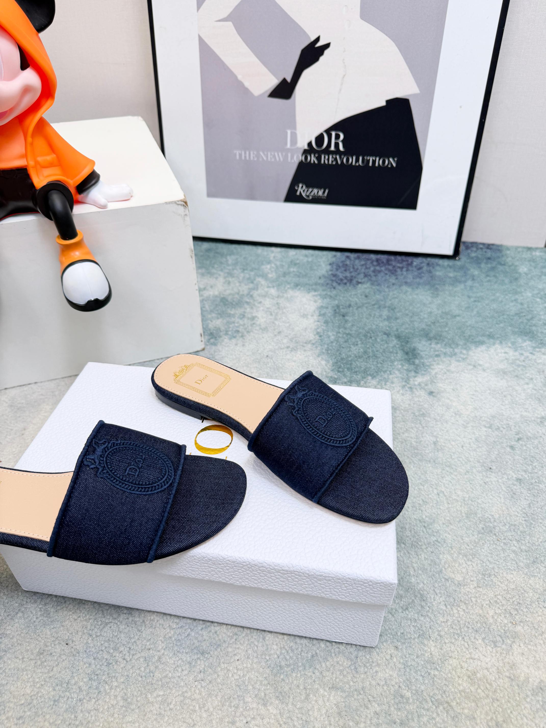 DIOR 26S SANDALS IN NAVY BLUE DENIM