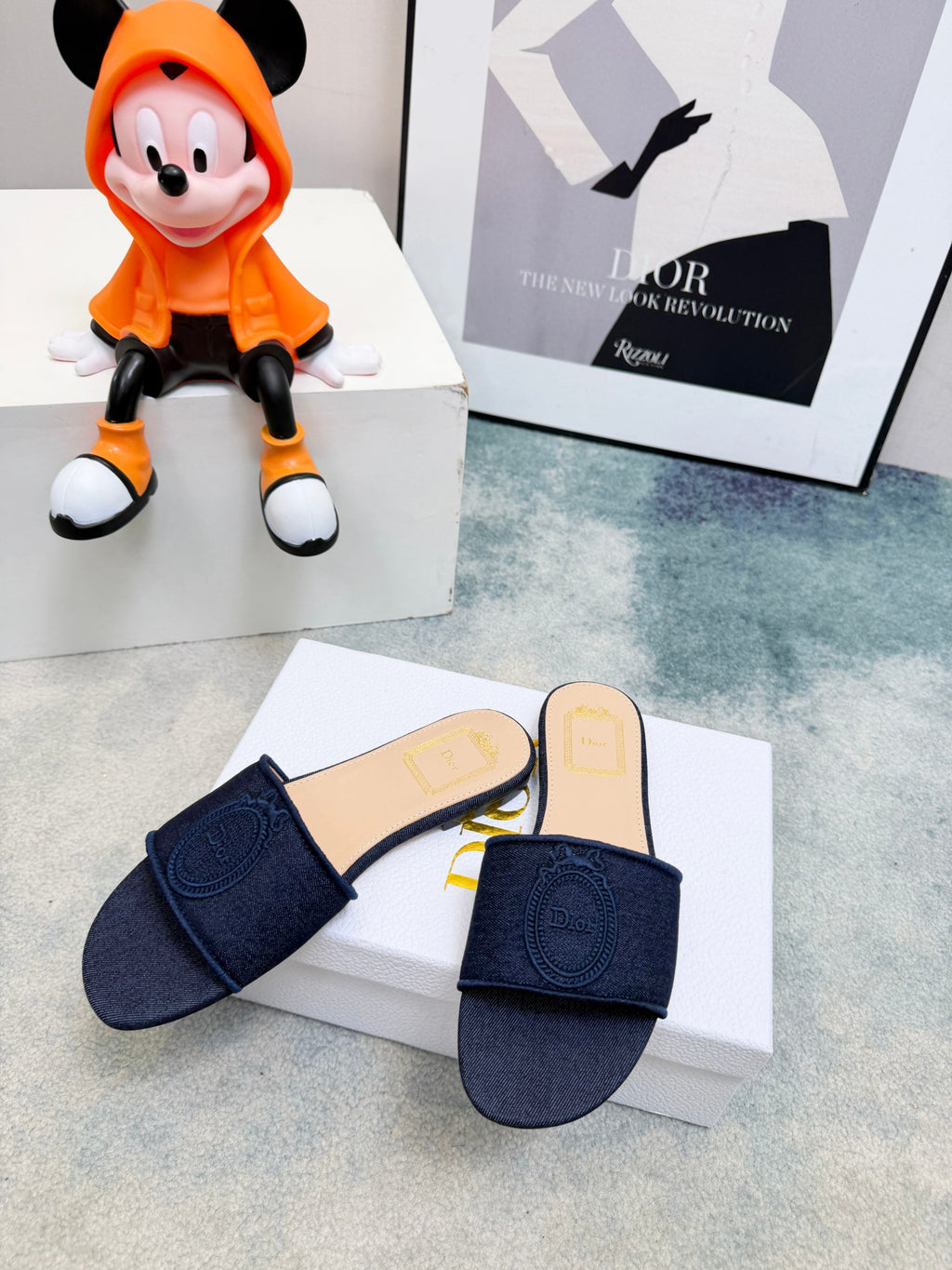 DIOR 26S SANDALS IN NAVY BLUE DENIM