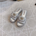 PLATFORM SLIPPERS IN SILVER WOOL AND LAMBSKIN