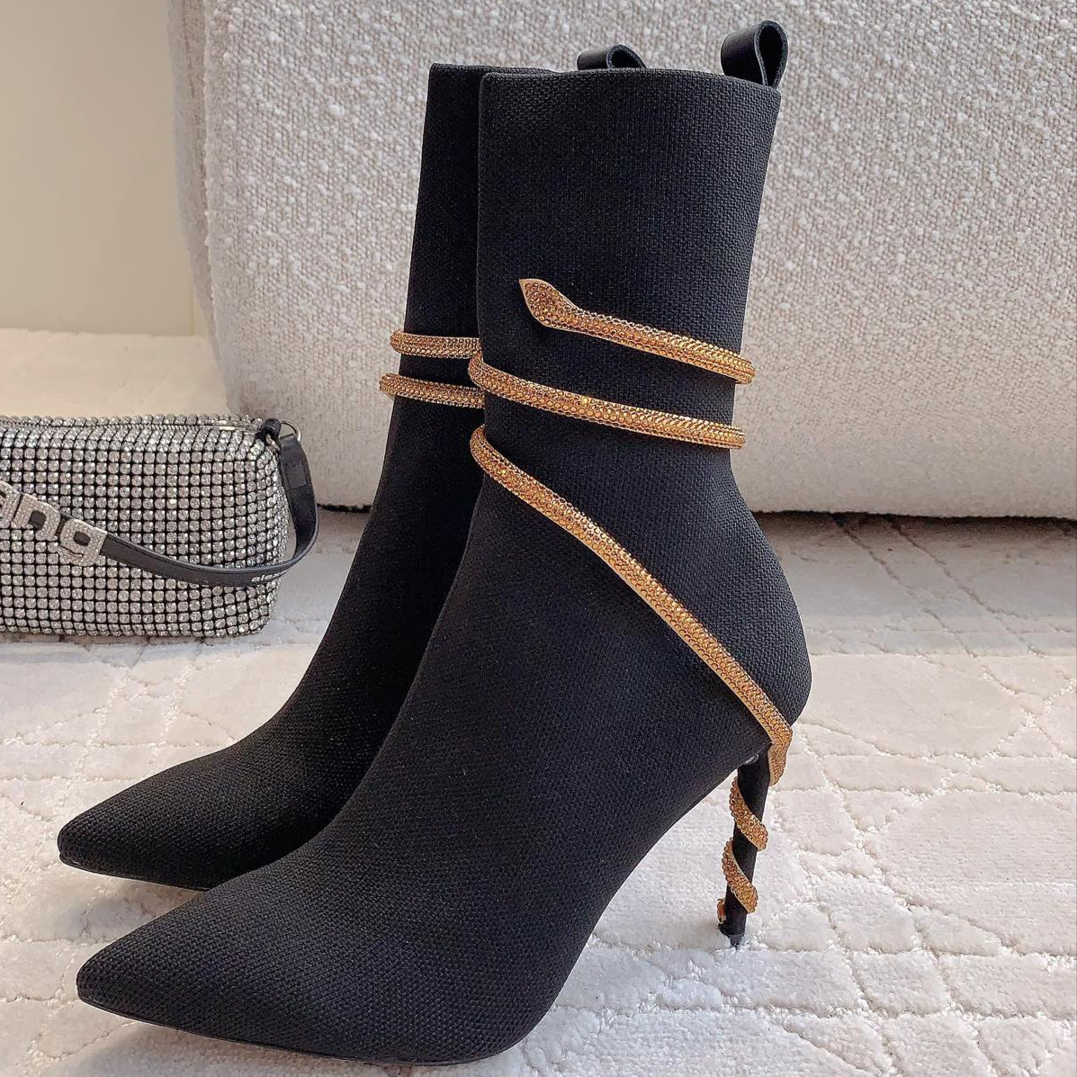 MARGOT BLACK AND GOLD ANKLE BOOT 95 MM