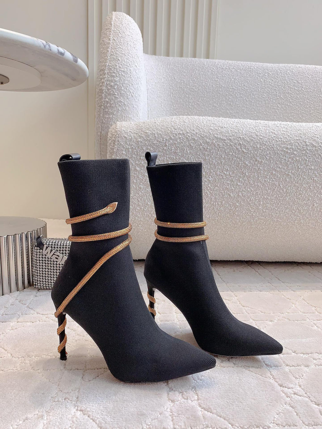 MARGOT BLACK AND GOLD ANKLE BOOT 95 MM