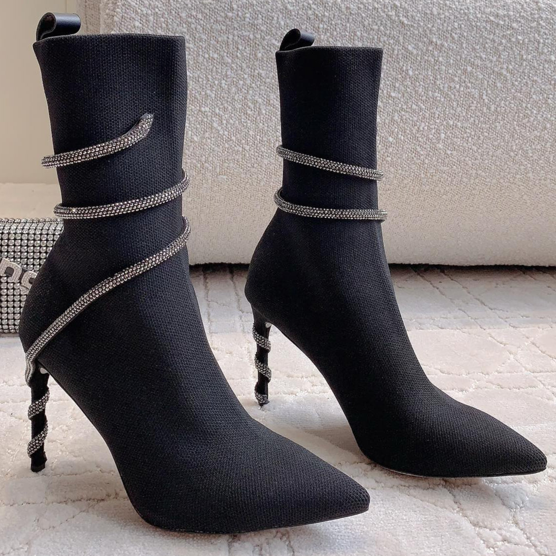 MARGOT BLACK AND SILVER ANKLE BOOT 95 MM