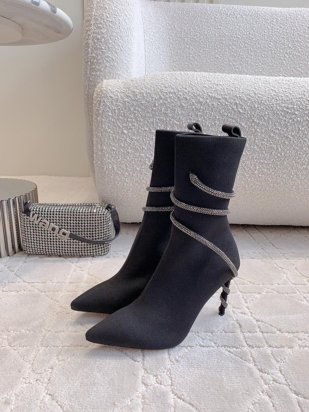 MARGOT BLACK AND SILVER ANKLE BOOT 95 MM