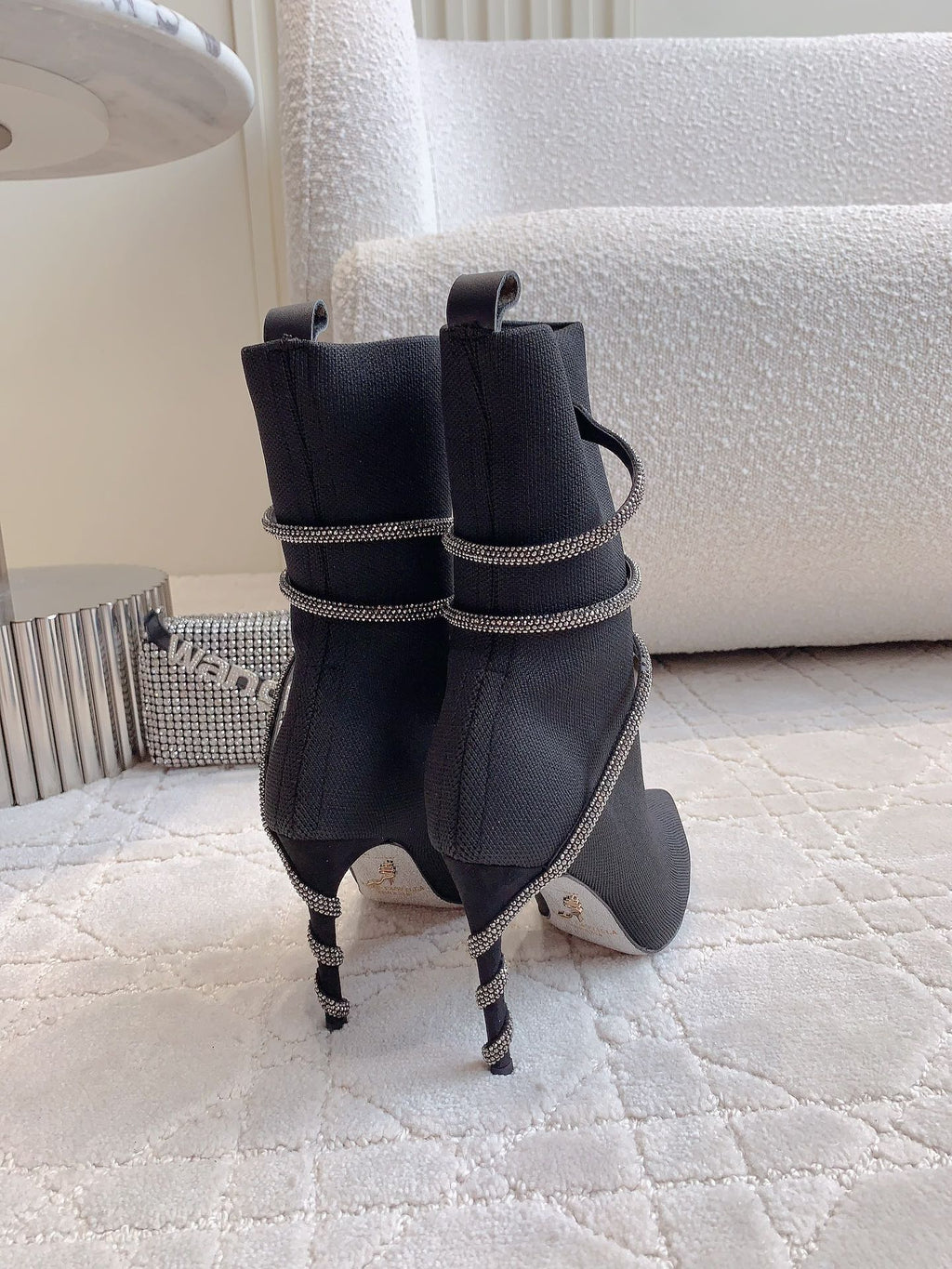 MARGOT BLACK AND SILVER ANKLE BOOT 95 MM