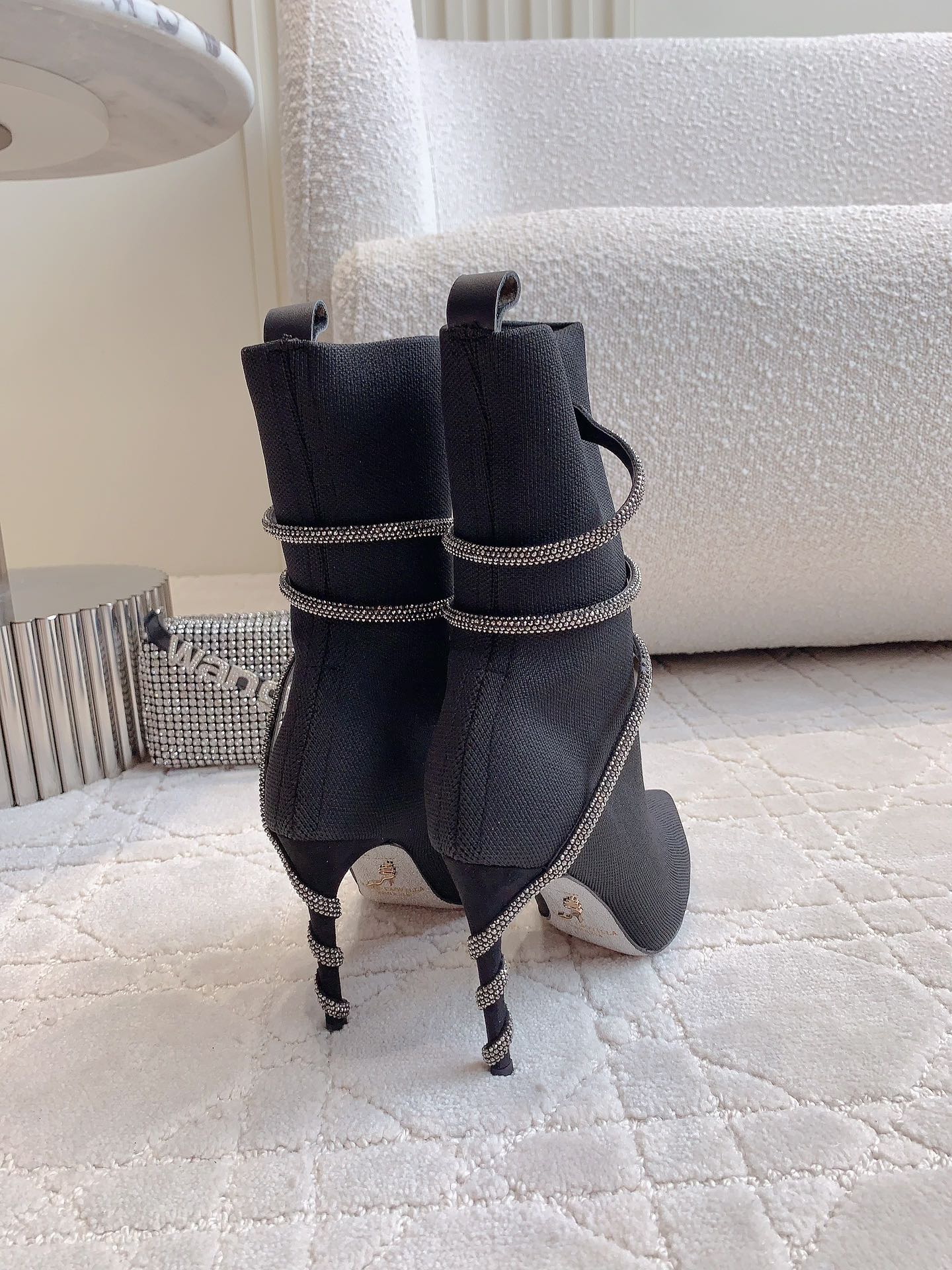 MARGOT BLACK AND SILVER ANKLE BOOT 95 MM