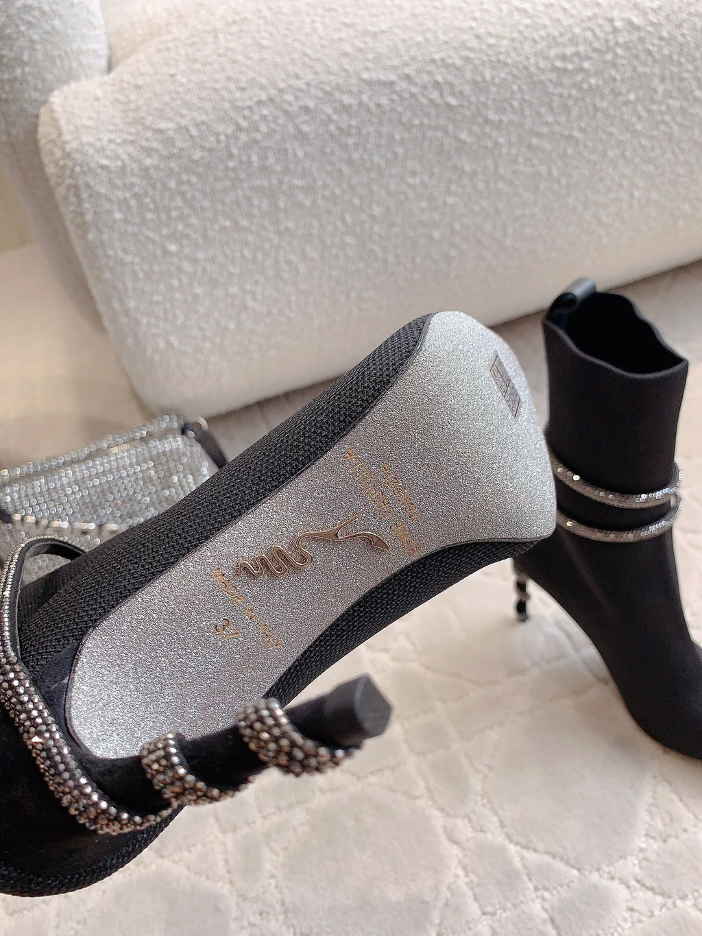 MARGOT BLACK AND SILVER ANKLE BOOT 95 MM