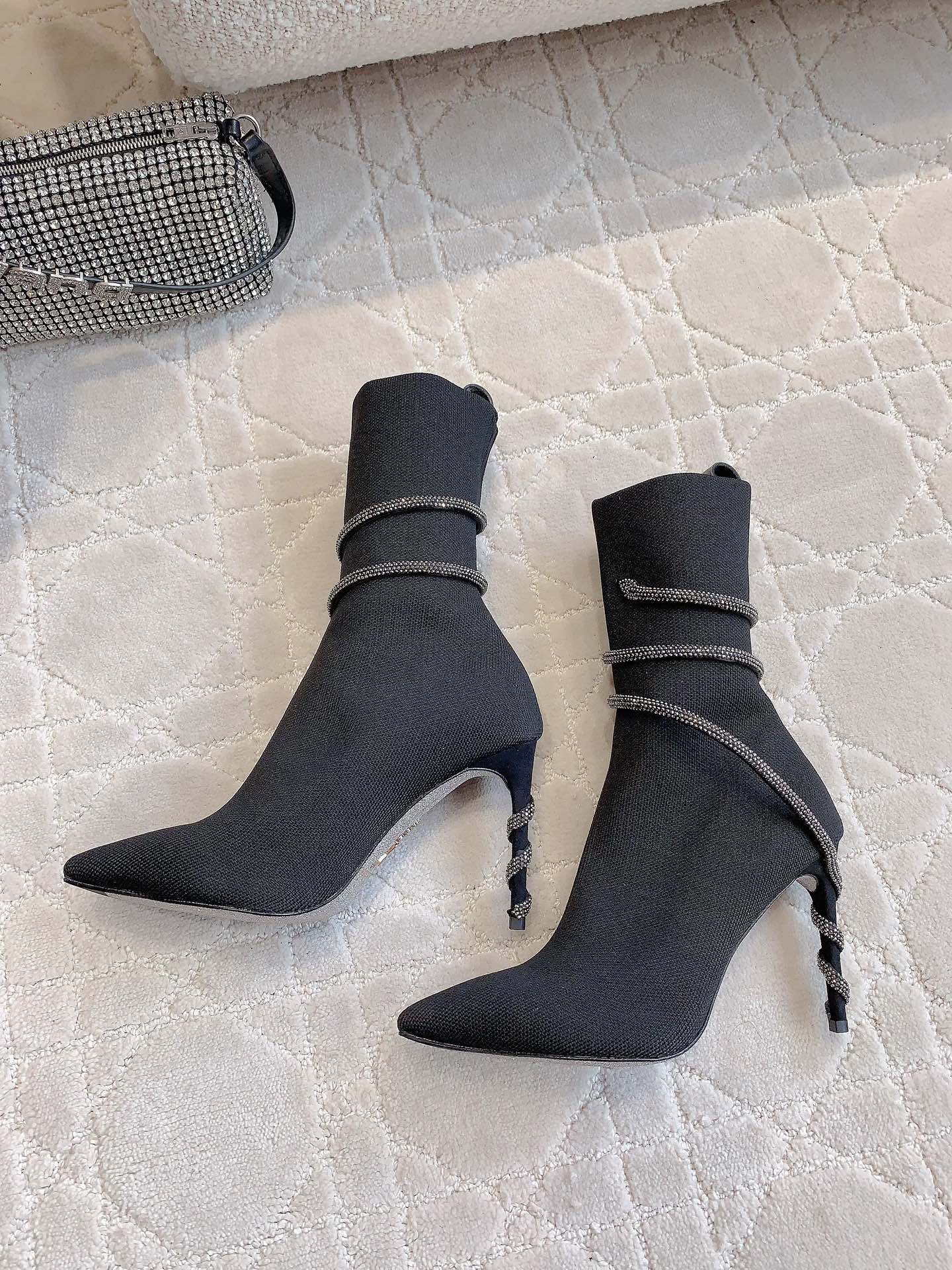 MARGOT BLACK AND SILVER ANKLE BOOT 95 MM