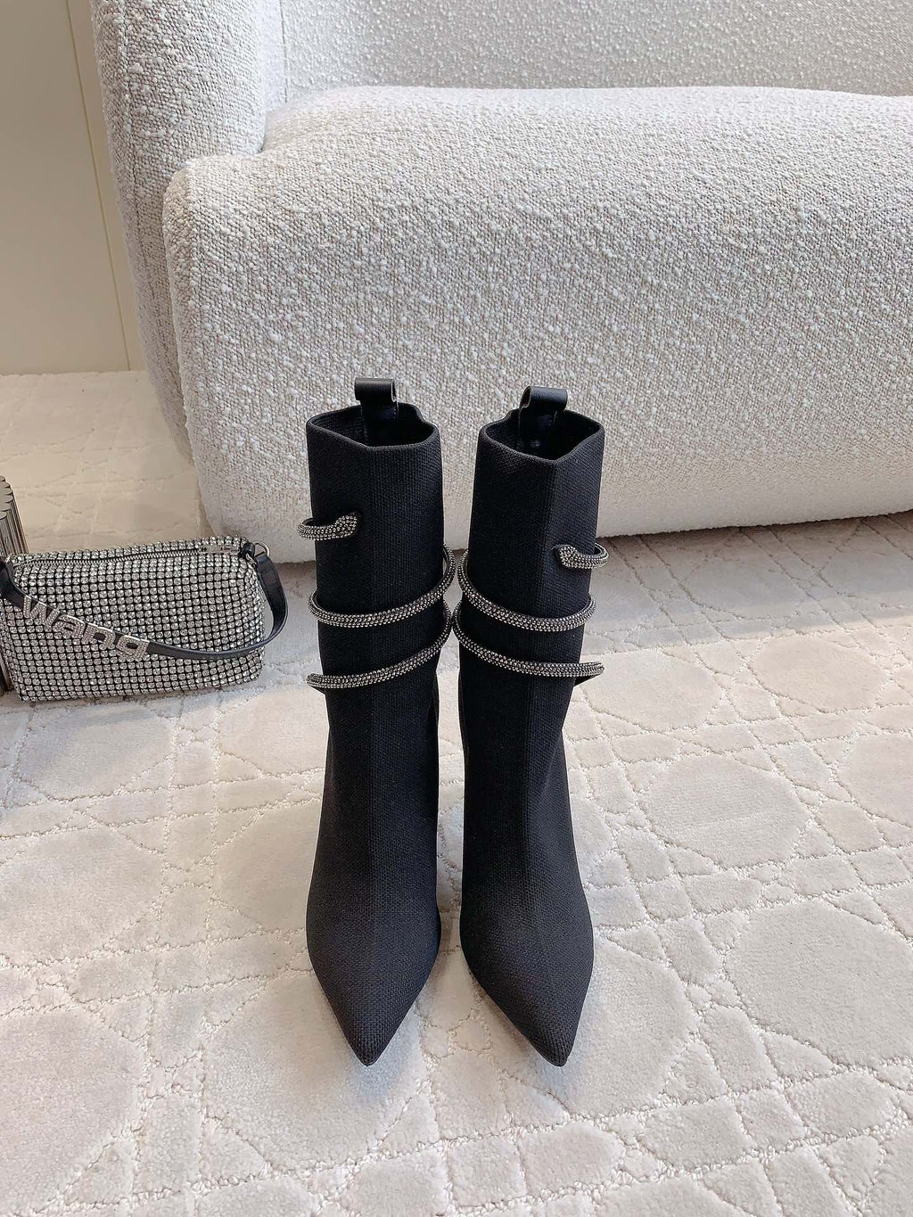 MARGOT BLACK AND SILVER ANKLE BOOT 95 MM