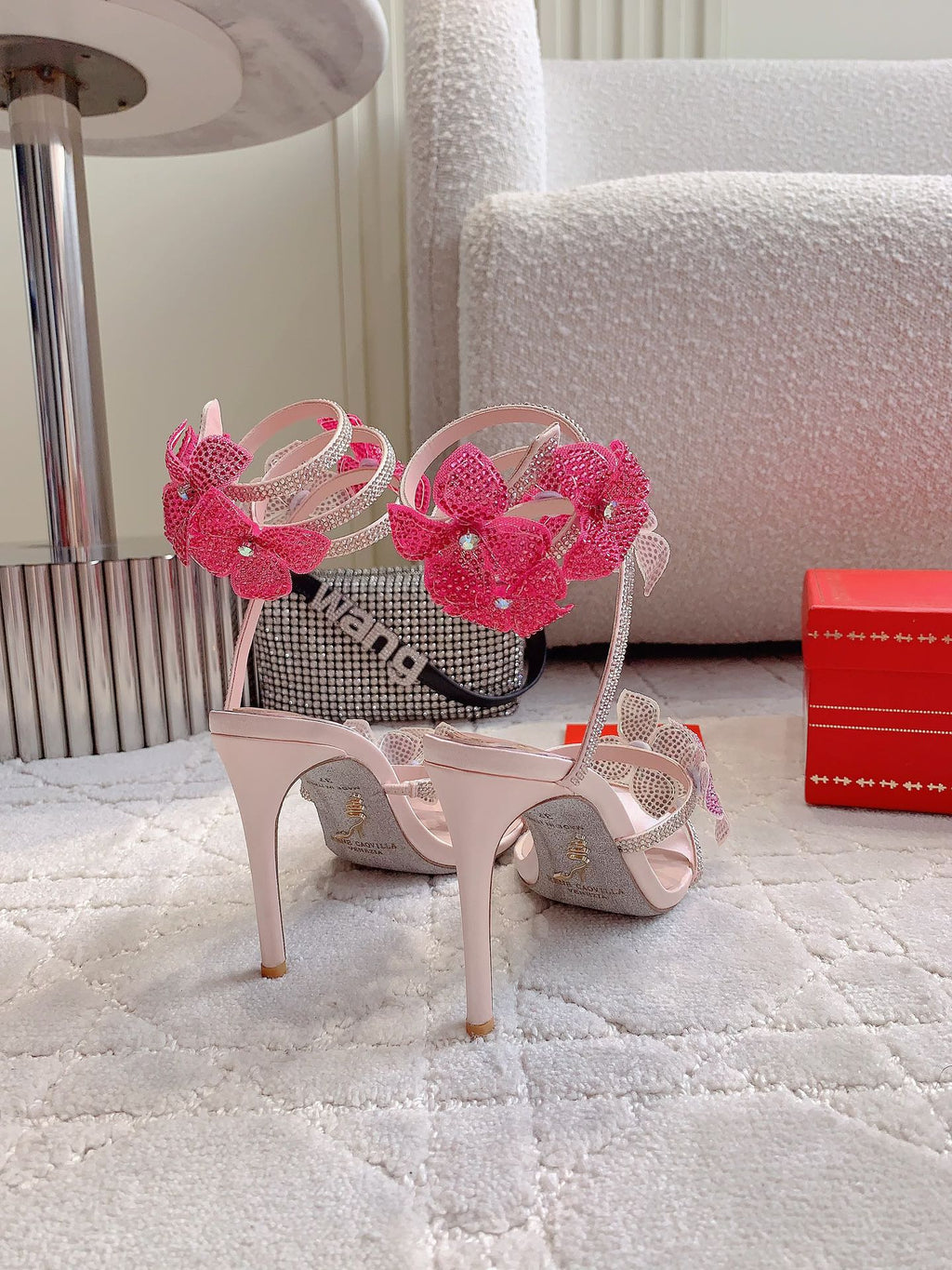 FLORIANE LIGHT PINK SANDAL 95 MM WITH COLORFUL FLOWER