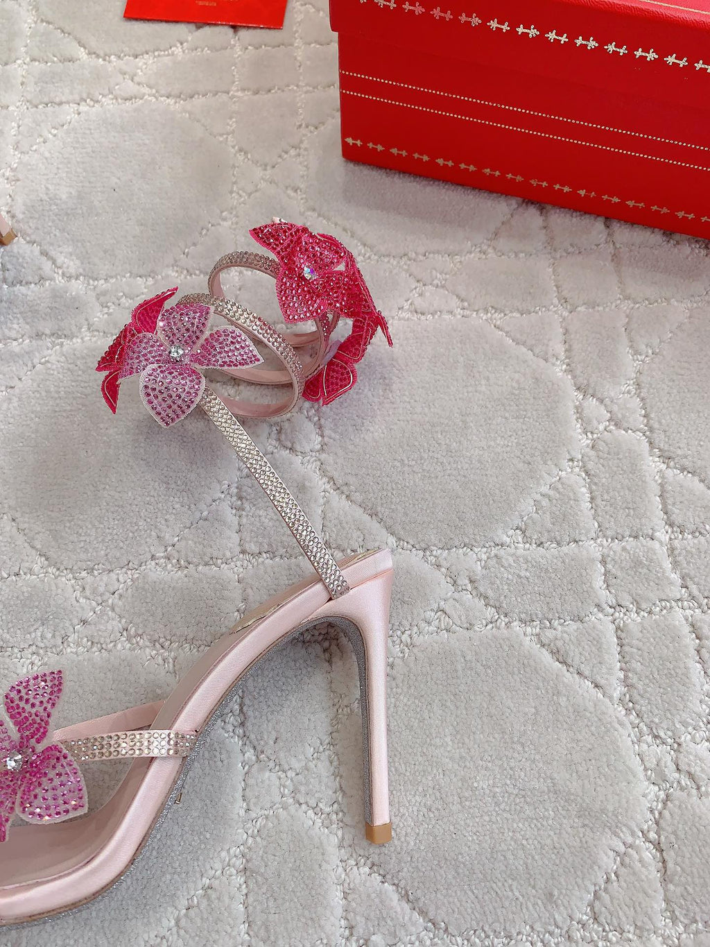 FLORIANE LIGHT PINK SANDAL 95 MM WITH COLORFUL FLOWER