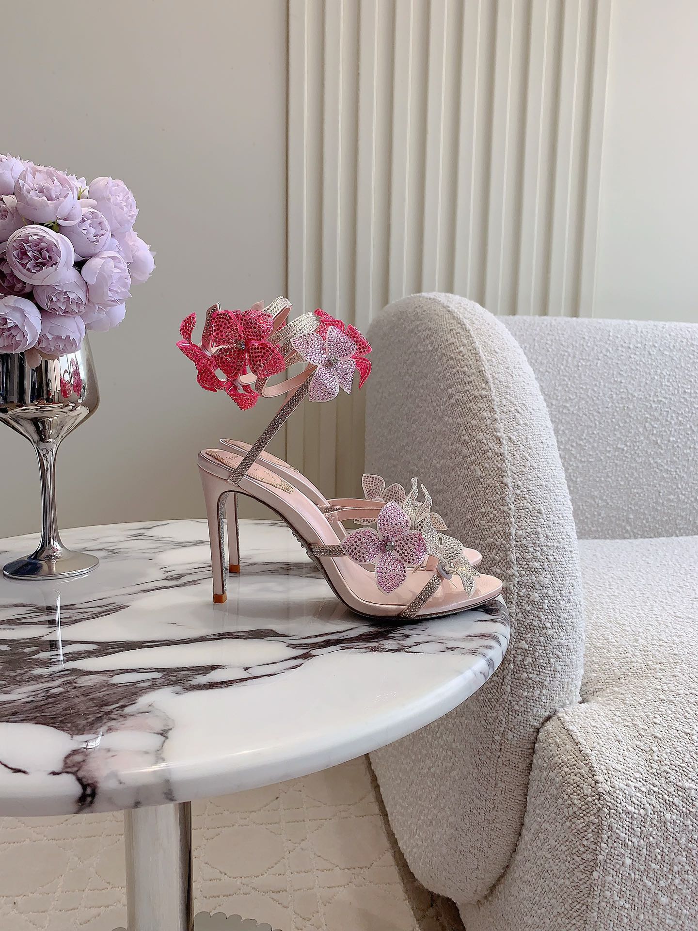 FLORIANE LIGHT PINK SANDAL 95 MM WITH COLORFUL FLOWER