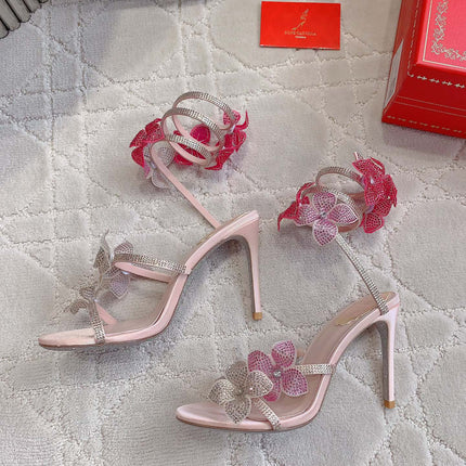 FLORIANE LIGHT PINK SANDAL 95 MM WITH COLORFUL FLOWER