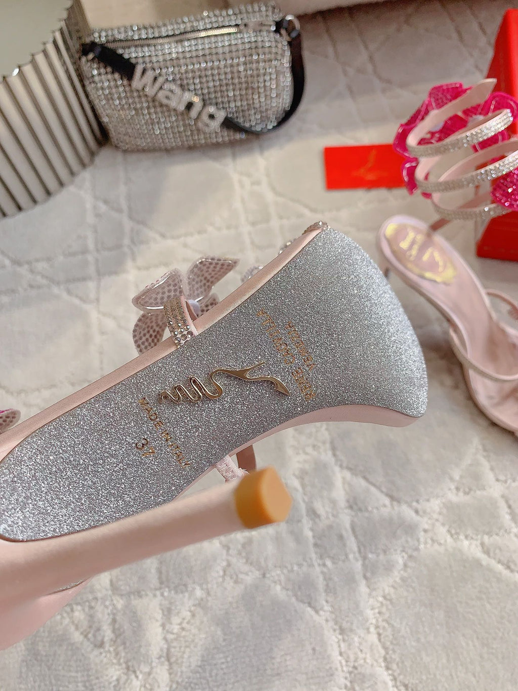 FLORIANE LIGHT PINK SANDAL 95 MM WITH COLORFUL FLOWER