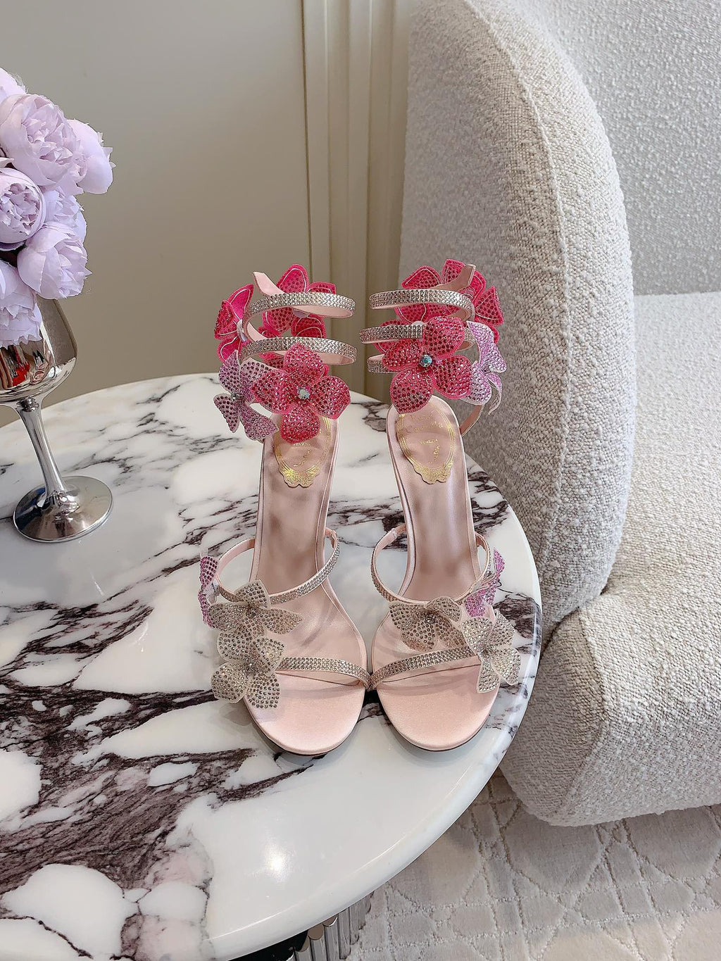 FLORIANE LIGHT PINK SANDAL 95 MM WITH COLORFUL FLOWER