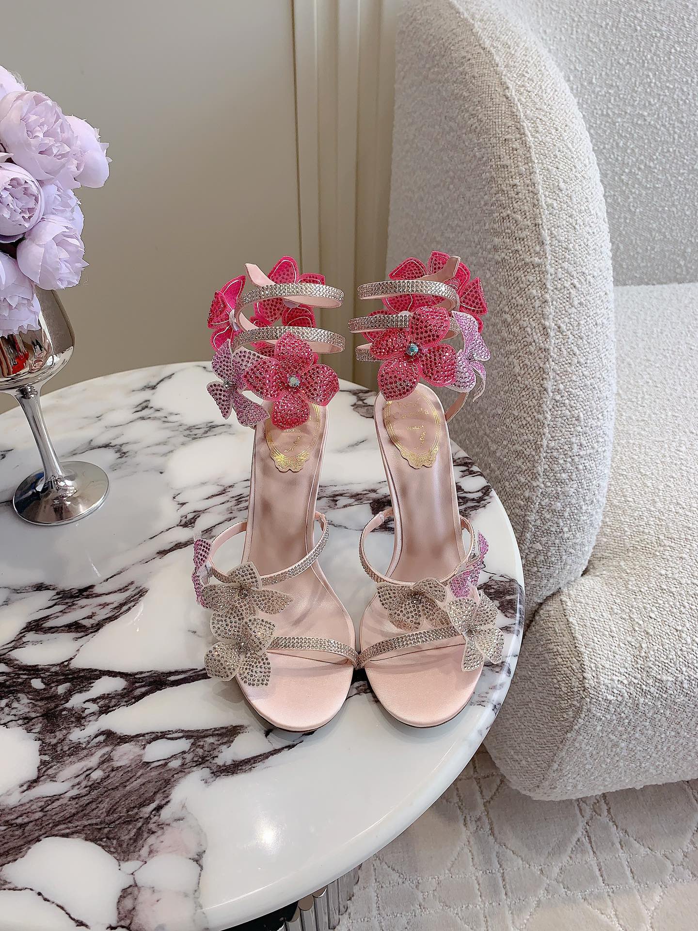 FLORIANE LIGHT PINK SANDAL 95 MM WITH COLORFUL FLOWER