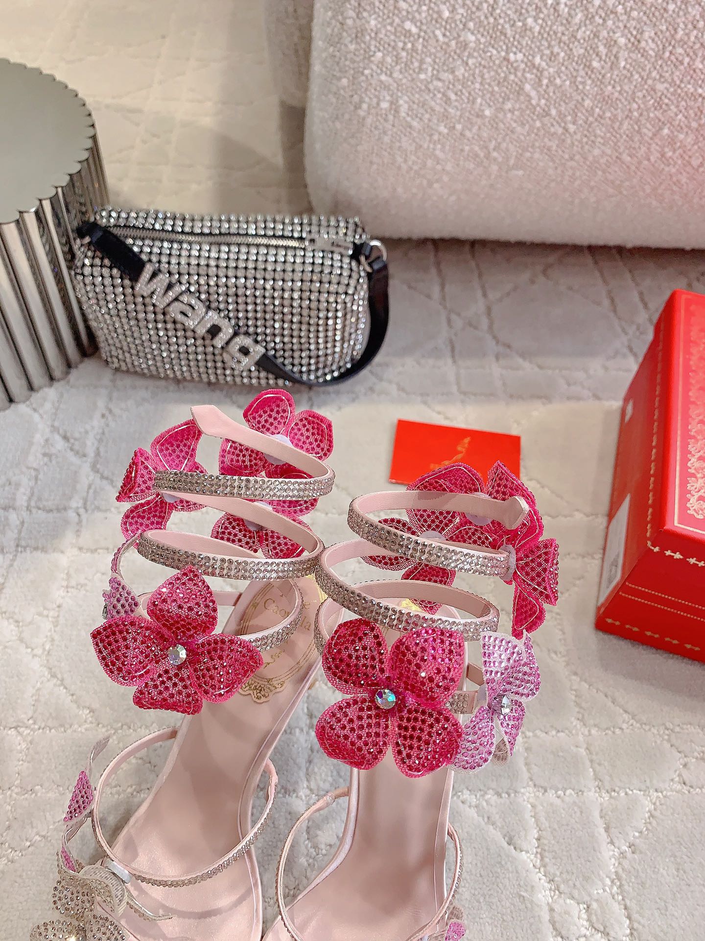 FLORIANE LIGHT PINK SANDAL 95 MM WITH COLORFUL FLOWER