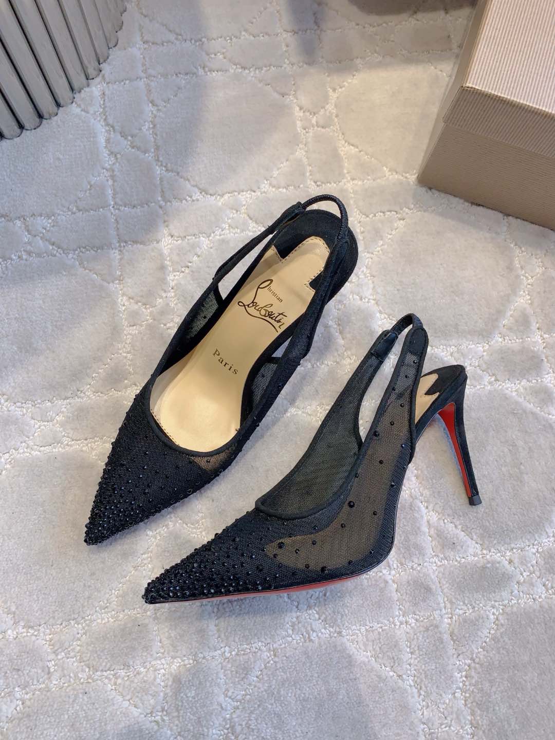 MISS Z SLINGBLACK PUMPS DAZZLING 85MM IN BLACK MESH AND STRASS