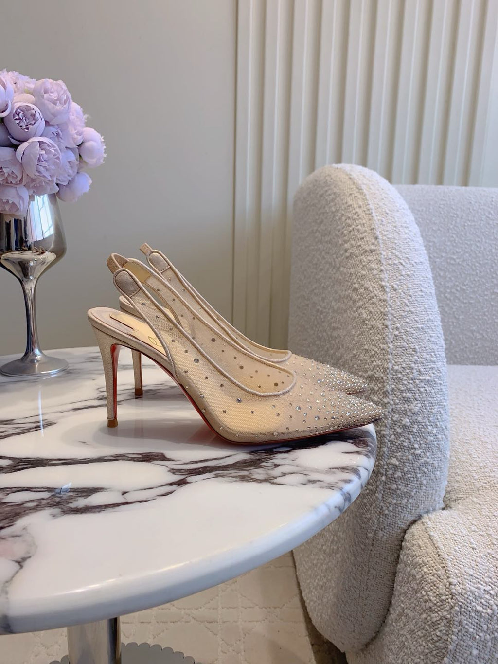 MISS Z SLINGBLACK PUMPS DAZZLING 85MM IN NUDE MESH AND STRASS