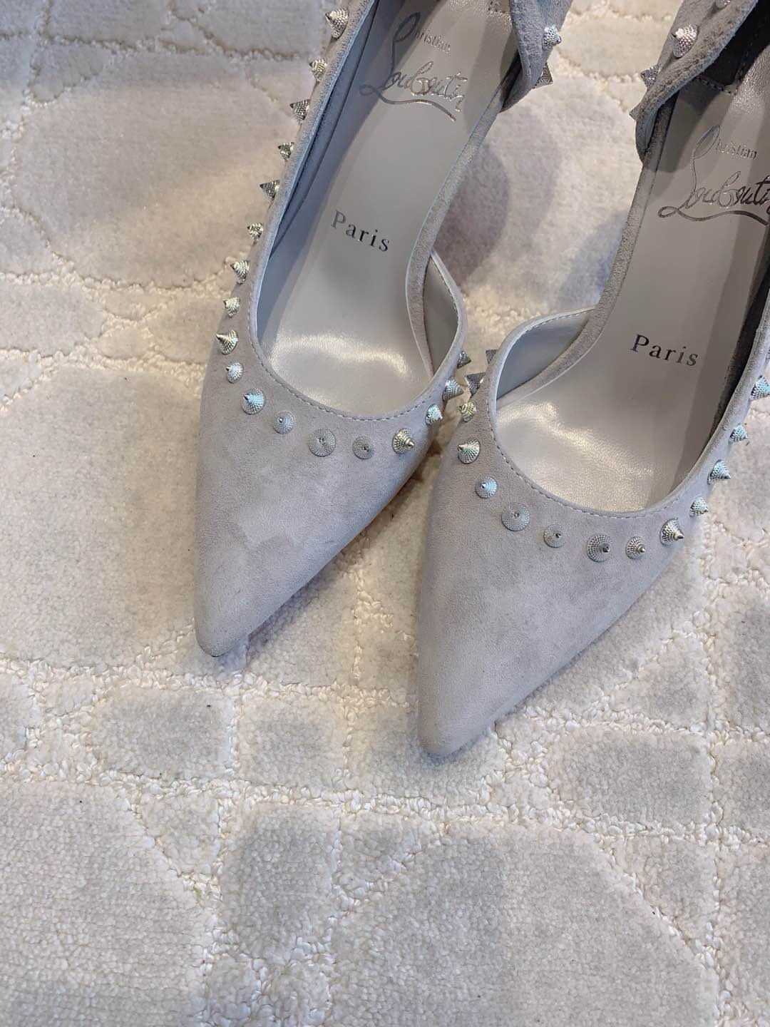 IRIZA PUMPS 85MM IN GREY SUEDE SILVER SPIKES