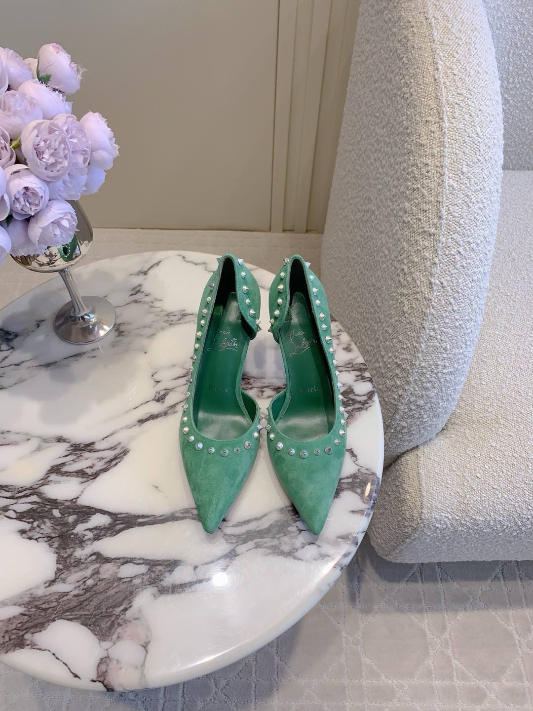IRIZA PUMPS 85MM IN GREEN SUEDE SILVER SPIKES