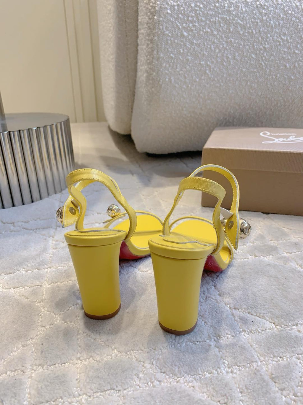 MISS JANE SANDAL 90MM IN YELLOW CALFSKIN EMBELLISHED BALL