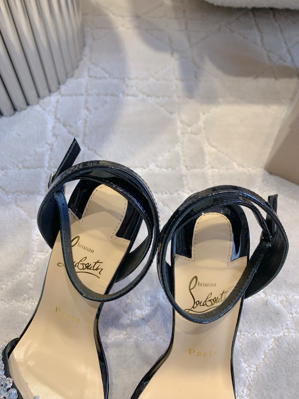 CRYSTAL QUEEN SANDAL 100MM IN BLACK CALFSKIN EMBELLISHED CRYTAL