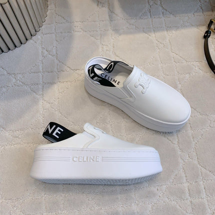 CELINE 26S WEDGE MULES MM IN WHITE SMOOTH CALFSKIN