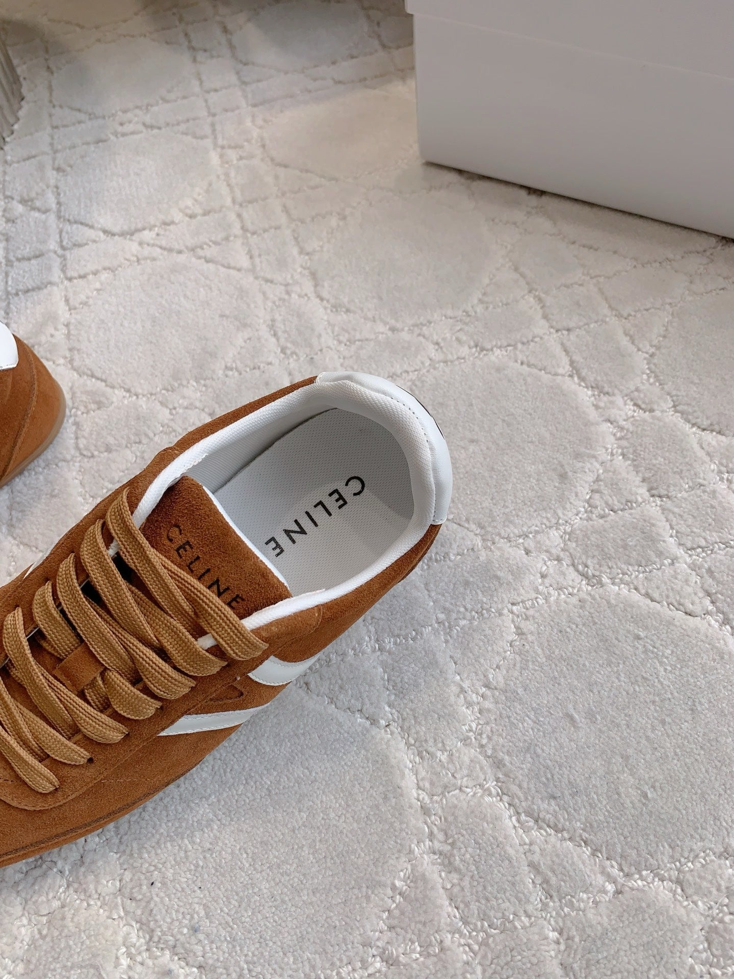 CELINE 25S JOGGER LOW LACE UP SNEAKER IN RUST BROWN CALFSKIN AND SUEDE