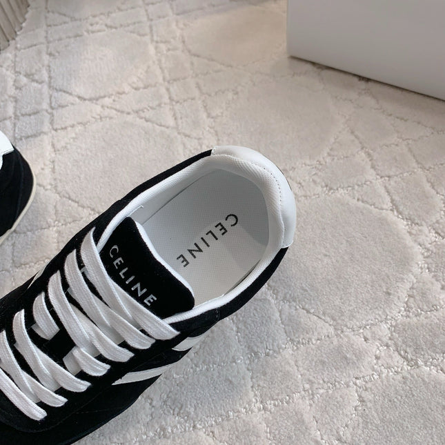 CELINE 25S JOGGER LOW LACE UP SNEAKER IN BLACK CALFSKIN AND SUEDE