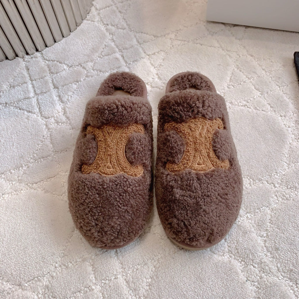 CELINE 26S MULES WITH LOGO IN DARK BROWN WOOL