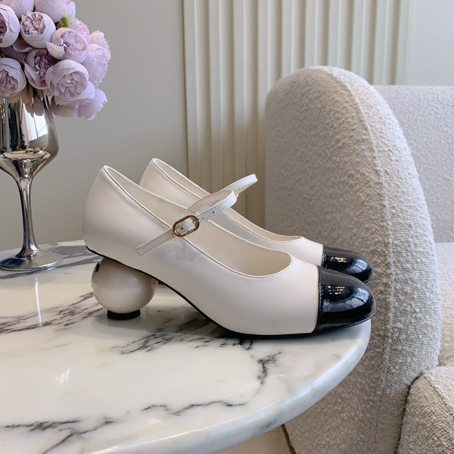 CC PEARL HIGH HEELS IN WHITE CALFSKIN