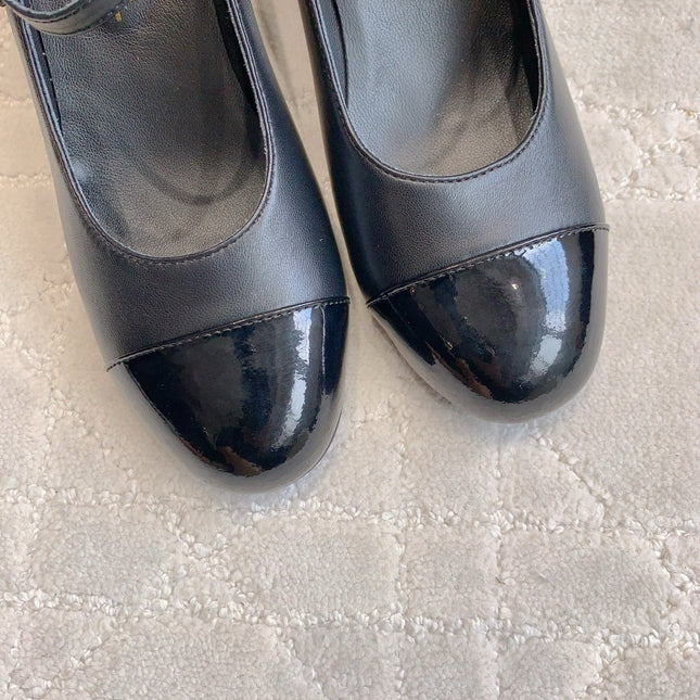 CC PEARL HIGH HEELS IN BLACK CALFSKIN
