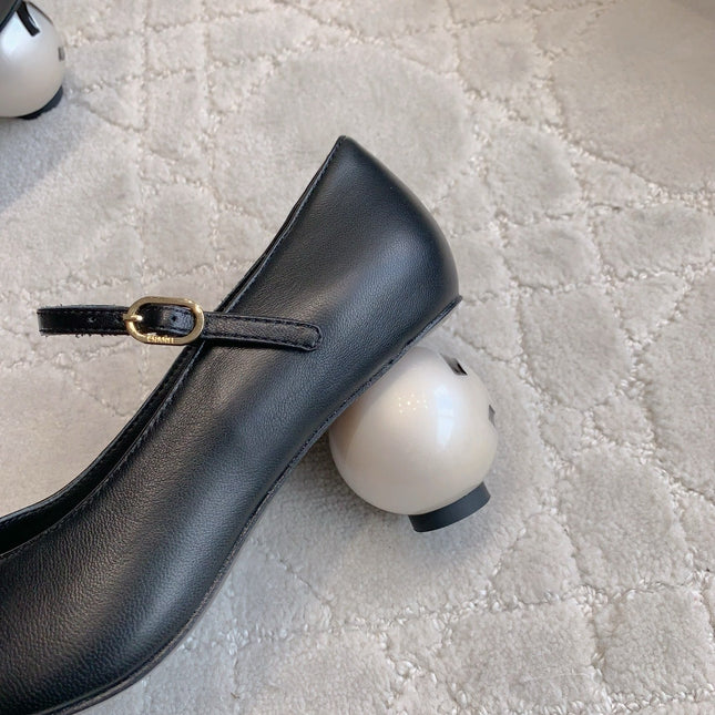 CC PEARL HIGH HEELS IN BLACK CALFSKIN
