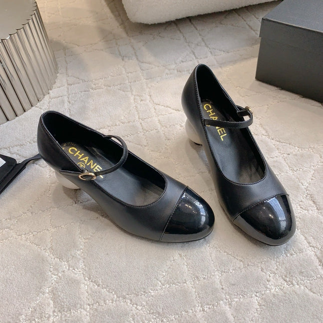 CC PEARL HIGH HEELS IN BLACK CALFSKIN