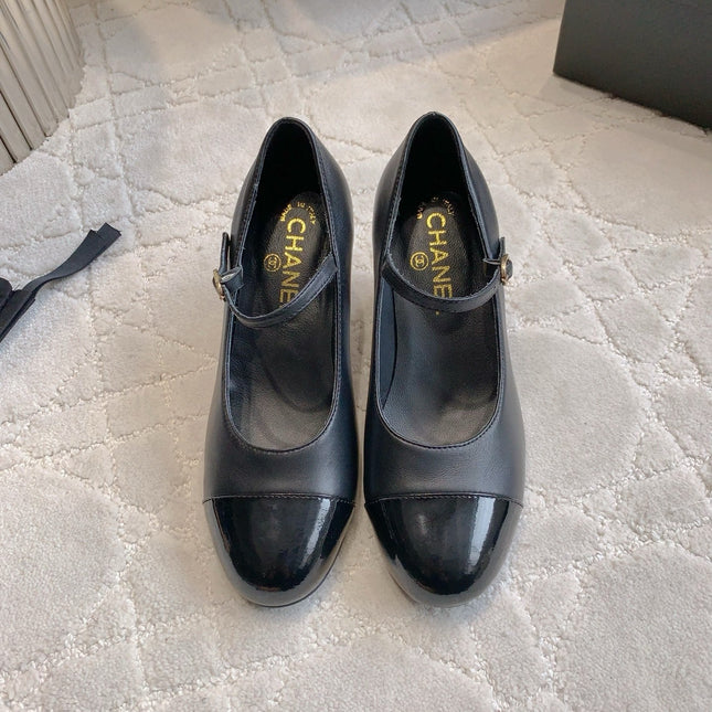 CC PEARL HIGH HEELS IN BLACK CALFSKIN