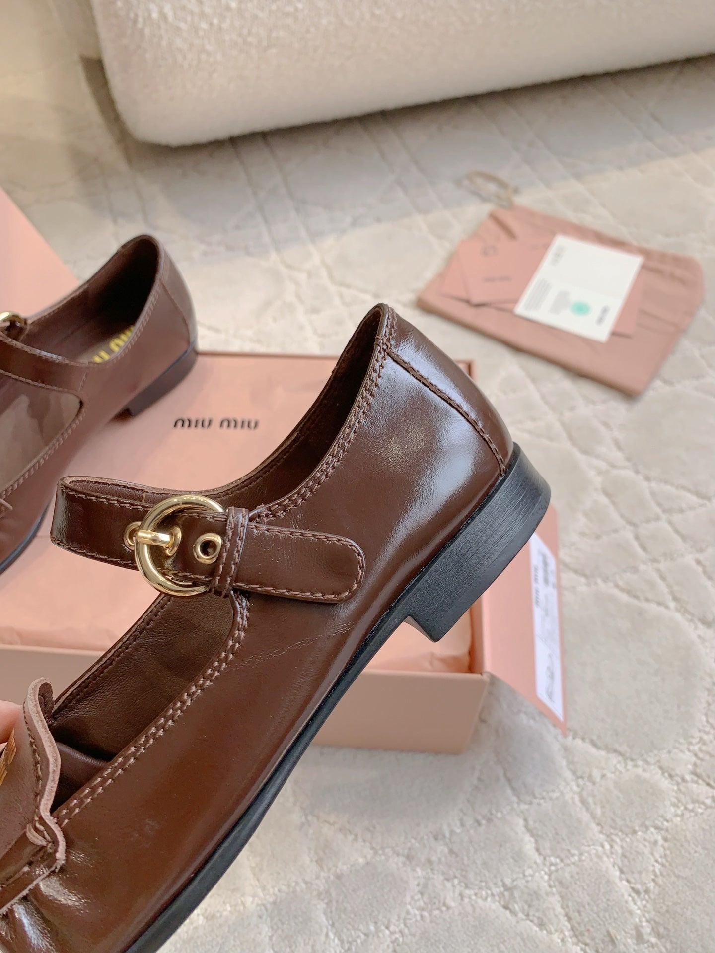 MIUMIU 26S LOAFERS IN BROWN CALFSKIN WITH STRAP