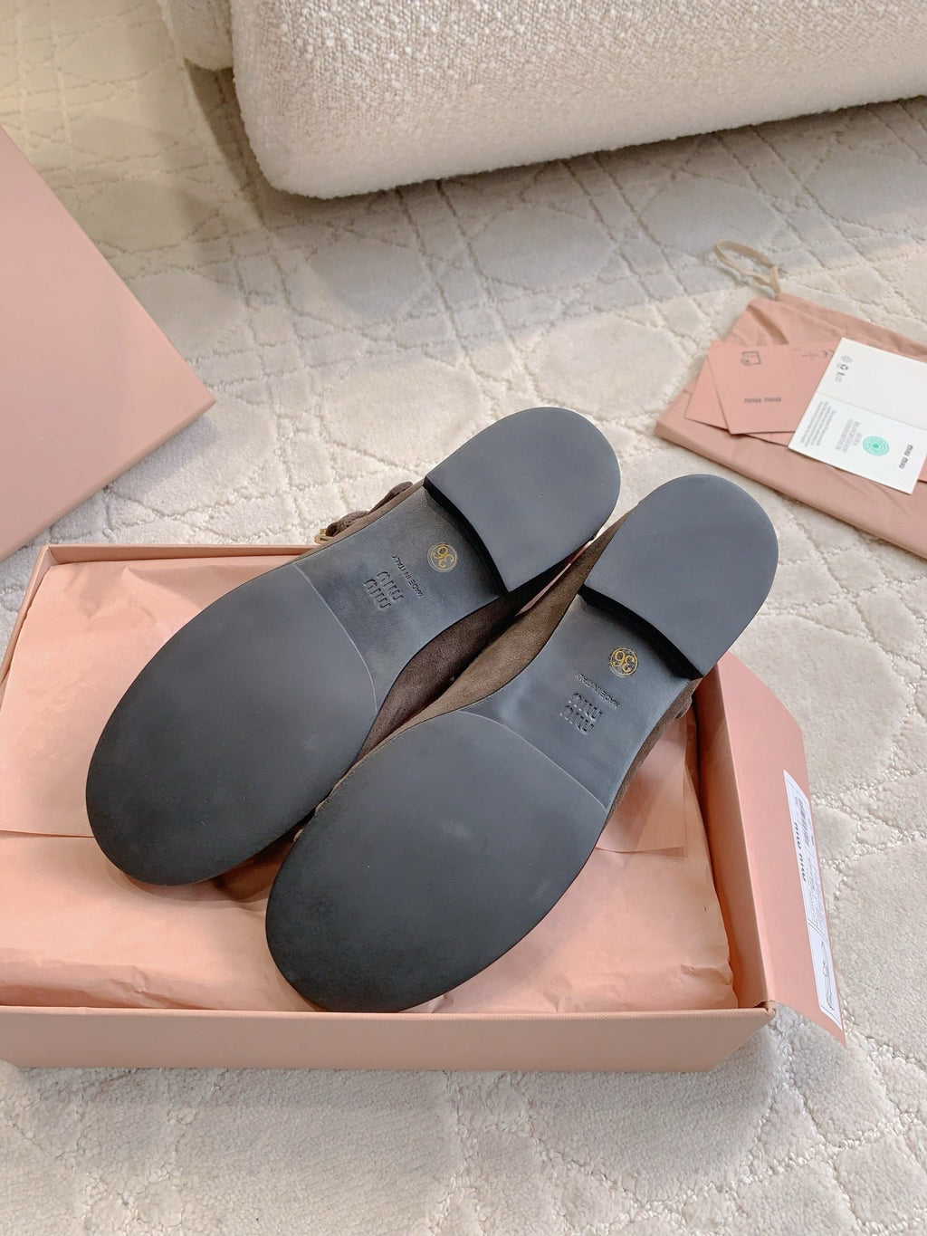 MIUMIU 26S LOAFERS IN BROWN SUEDE WITH STRAP