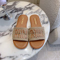 MIUMIU 26S SLIDE SANDALS IN LIGHT BROWN CALFSKIN AND WOOL
