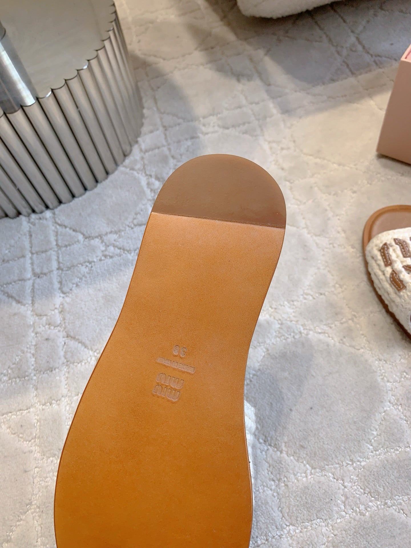 MIUMIU 26S SLIDE SANDALS IN WHITE CALFSKIN AND WOOL