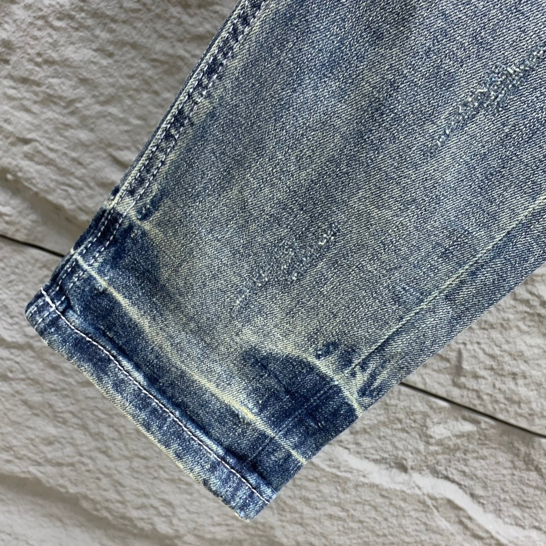 SLIMFIT RETRO-WASHED BLUE STRETCH DENIM JEANS