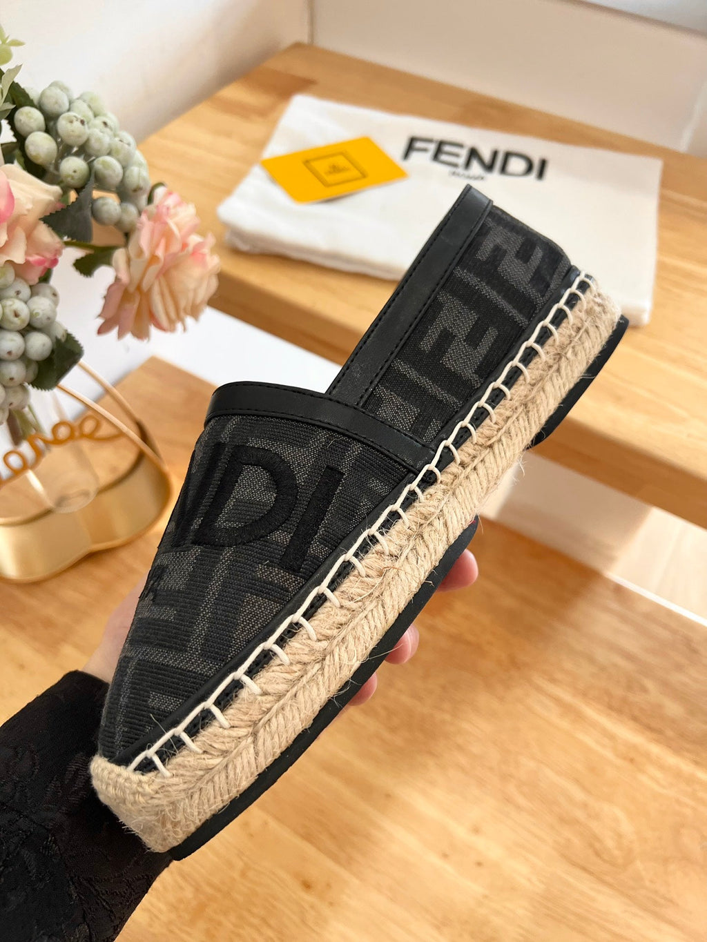 FENDI 26S ESPADRILLE LOAFERS IN BLACK CANVAS STYLE 3