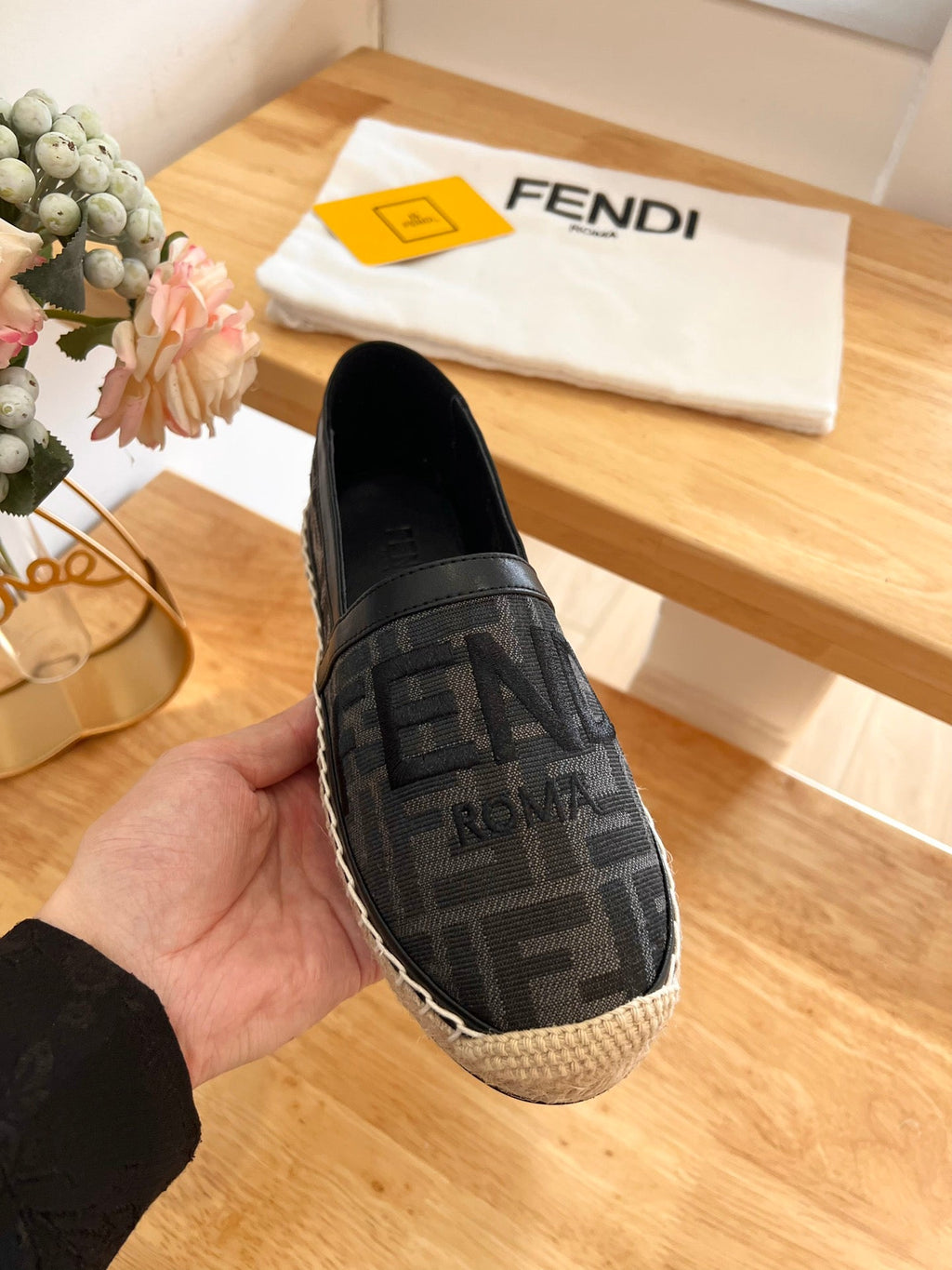 FENDI 26S ESPADRILLE LOAFERS IN BLACK CANVAS STYLE 3
