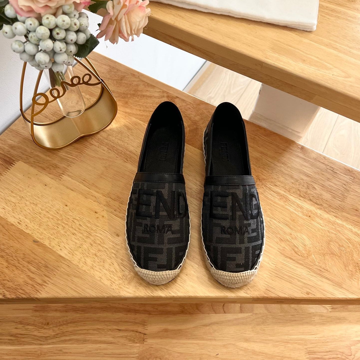 FENDI 26S ESPADRILLE LOAFERS IN BLACK CANVAS STYLE 3
