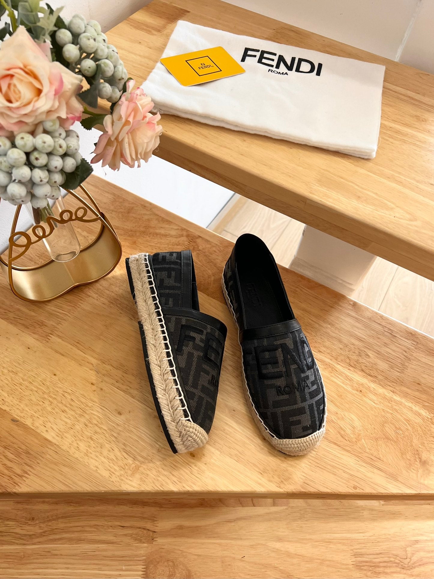 FENDI 26S ESPADRILLE LOAFERS IN BLACK CANVAS STYLE 3